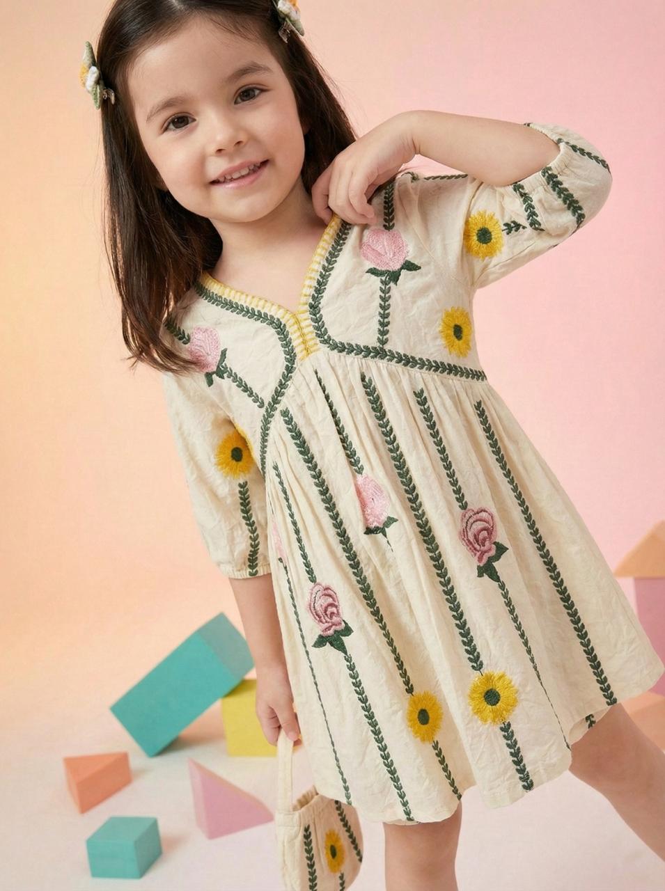 Super pretty multi colored embroidered textured cotton dress
