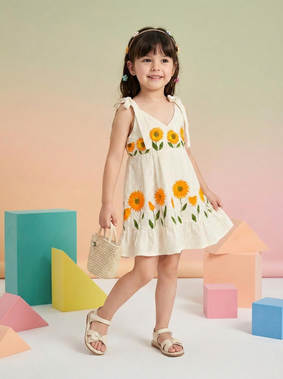 Textured premium cotton sunflower dress