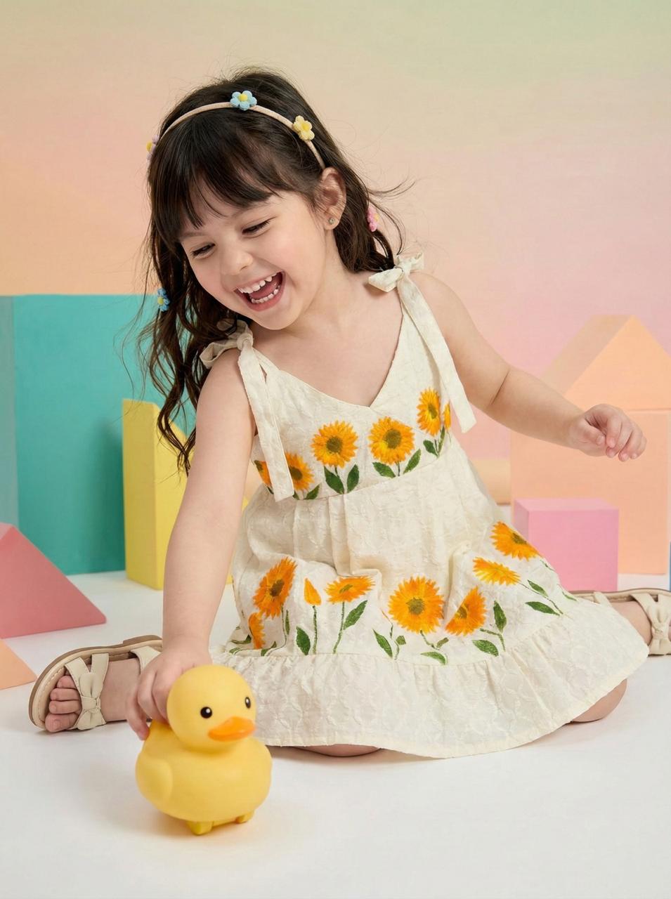 Textured premium cotton sunflower dress