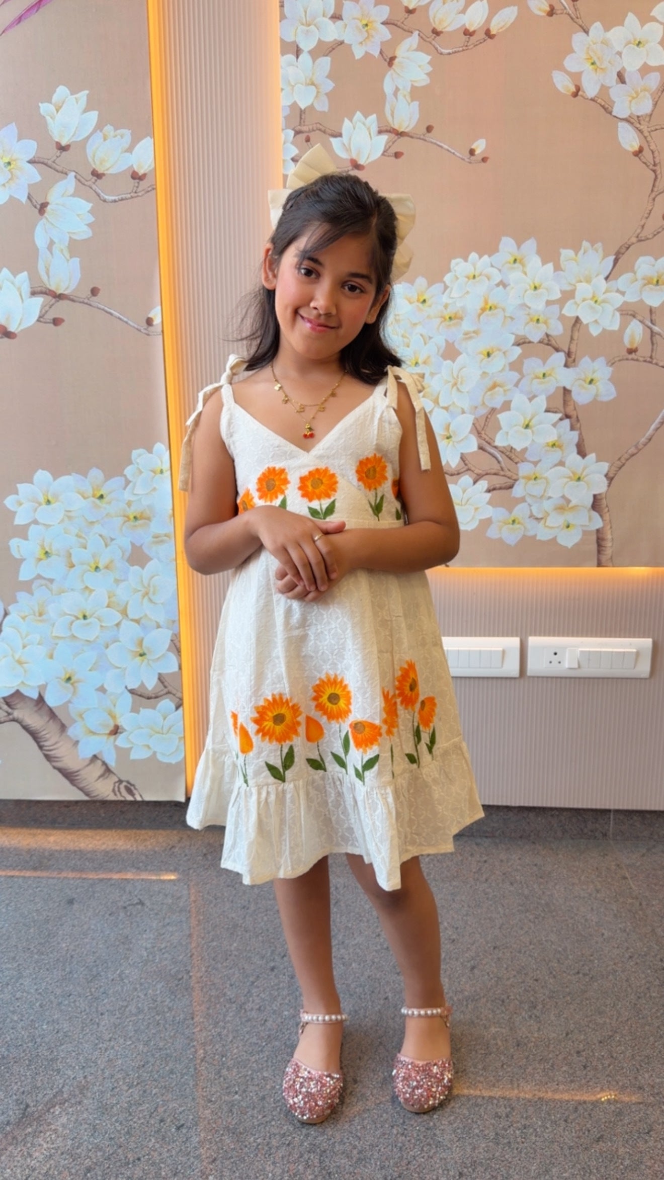 Textured premium cotton sunflower dress